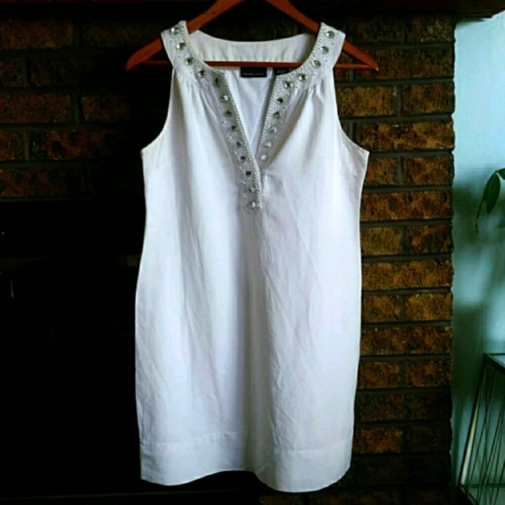 New york & company white linen embellished…